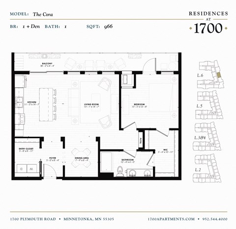 The Cora Floor plan at Residences at 1700, Minnetonka, MN